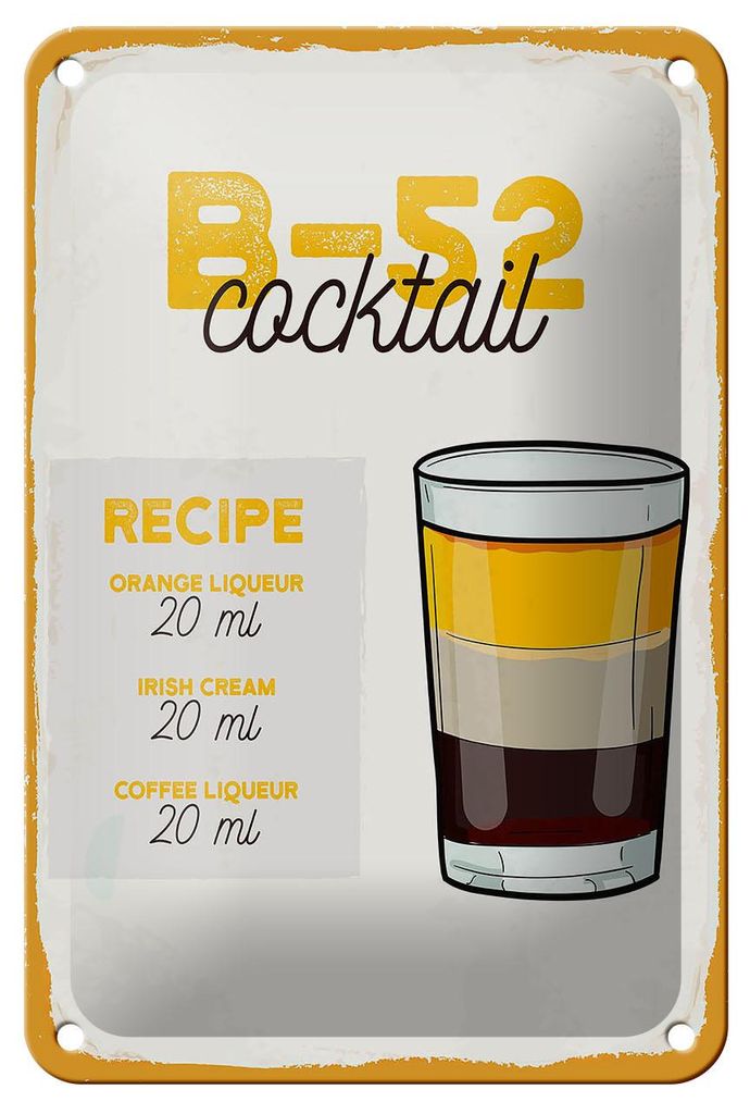 Blechschild Rezept B-52 Cocktail Recipe Orange 12x18cm Produktbild 