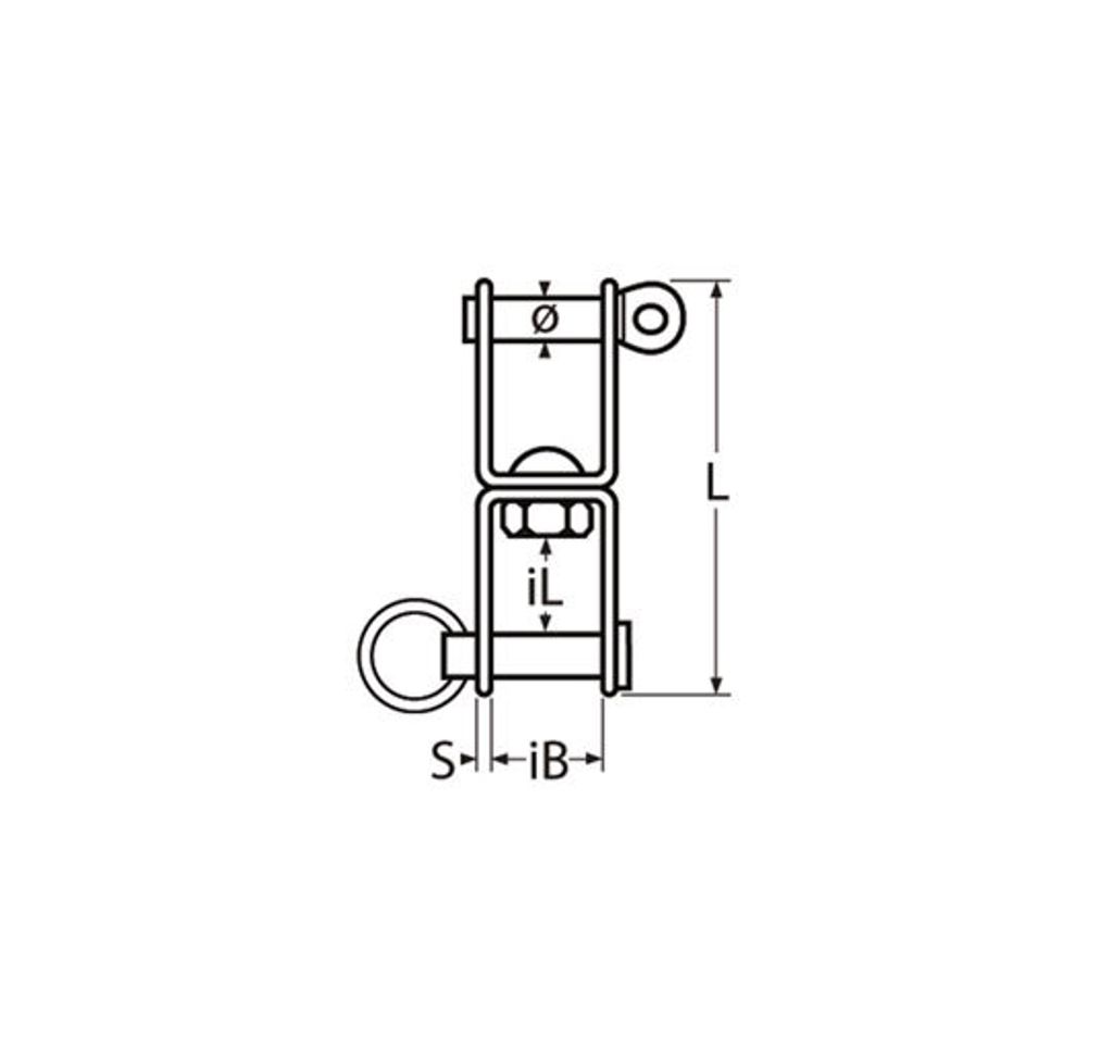 Wirbelschäkel, flach, Gabel - Gabel, 6mm, Edelstahl, A4