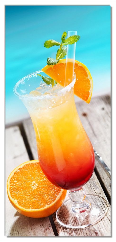 Wallario selbstklebende Türtapete 93 x 205 cm mit Schutzlaminat - Bunter Cocktail am Pool
