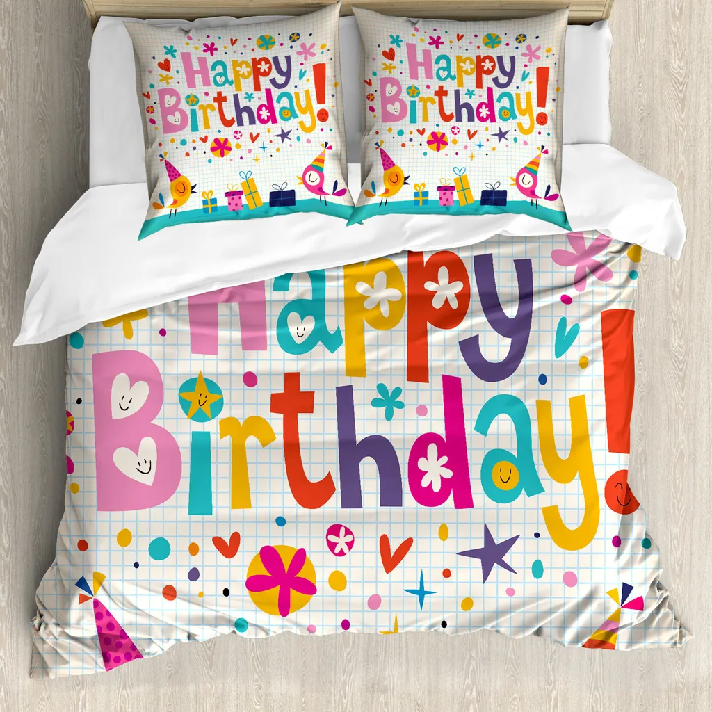 Set Letto Matrimoniale ABAKUHAUS Design Multicolore Buon Compleanno