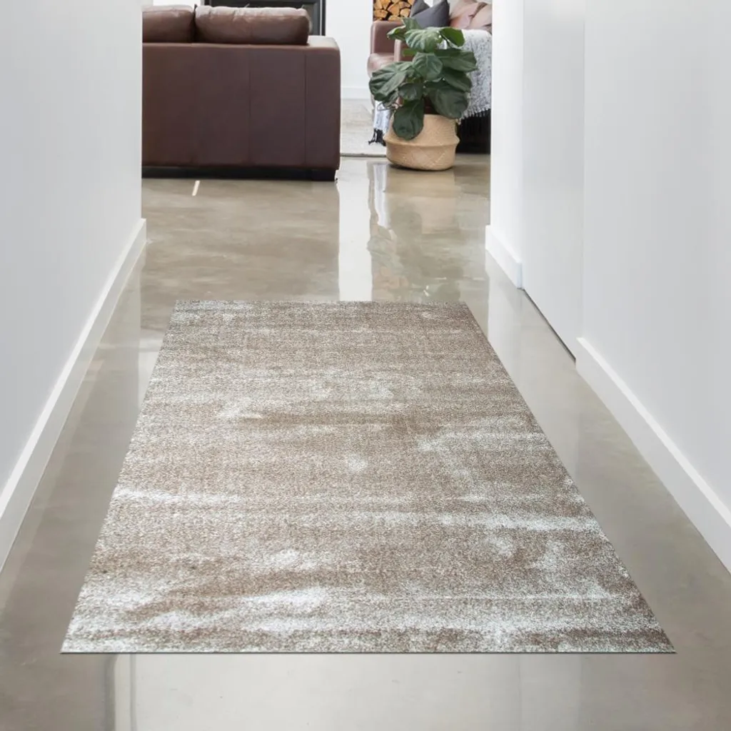 Tapis de chambre moelleux beige 60x110 cm avec motif clair-obscur chic