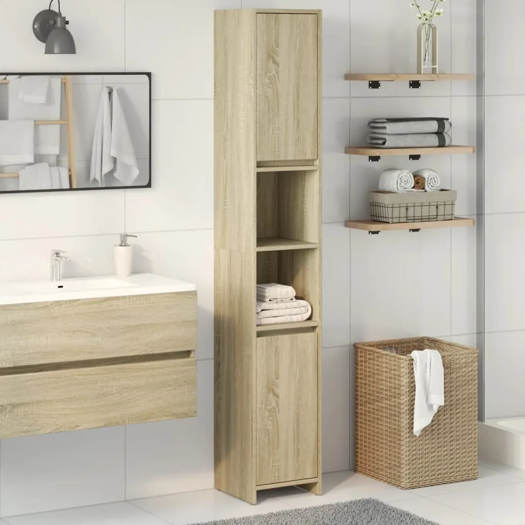 VidaXL Armadietto da Bagno Nero 25x26,5x170 cm in Legno Multistrato