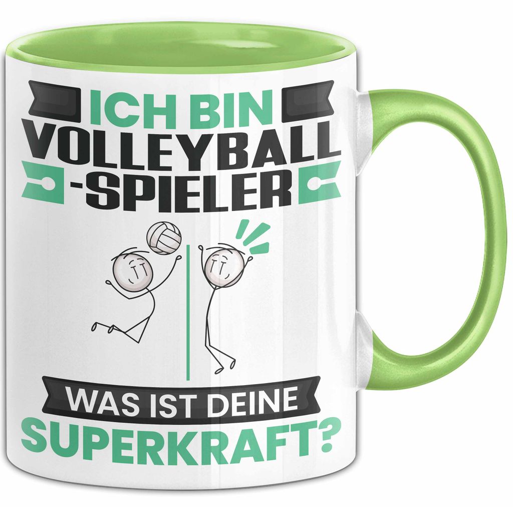 Volleyballspieler Tasse Geschenk für Volleyballspieler Geburtstag Lustiger Spruch Kaffee-Becher Was Ist Deine Superkraft (Grün)