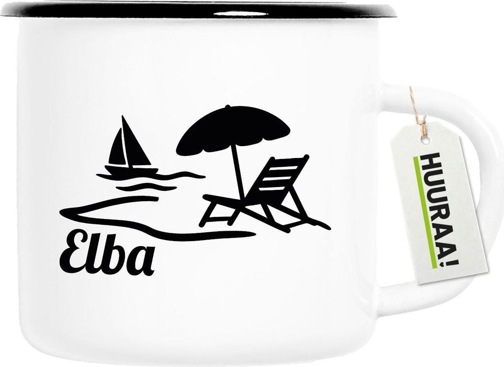 Huuraa Emaille Tasse Elba Inselmotiv Italien 300ml Vintage Campingbecher Geschenkidee