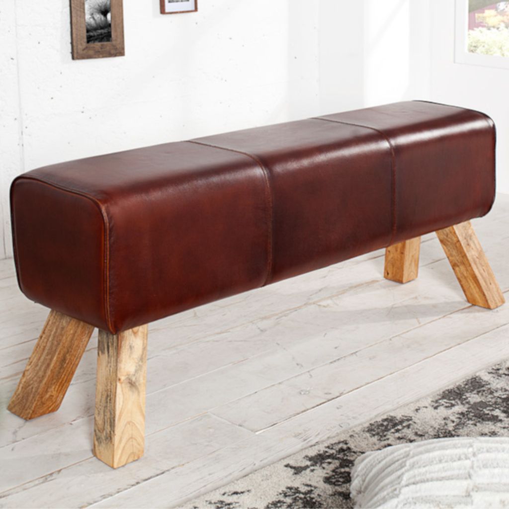 Design Sitzbank TURNBOCK mit Echtleder Bezug 120 cm Kult Schulsport Bank Leder