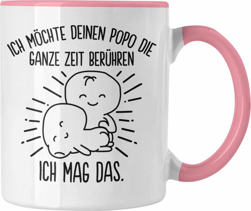 Trendation - Tasse für Freundin Lustig Geschenk Valentinstagidee Paare Kaffeetasse Spruch Liebe Mann Popo Anfassen (Rosa)