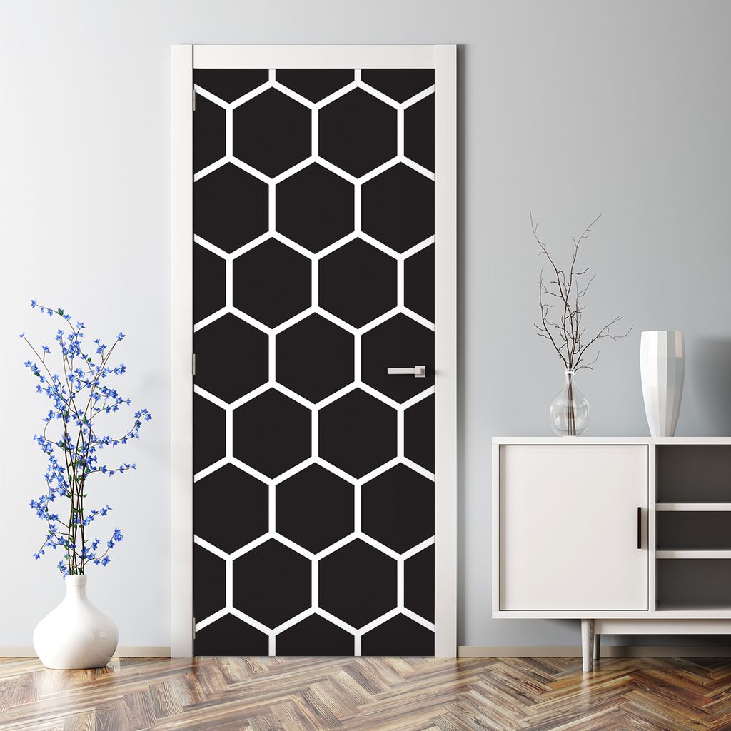 Dekorative Türtapete selbstklebend Klebefolie Türposter Türaufkleber Schwarz-weiße Wabe 85 x 200 cm