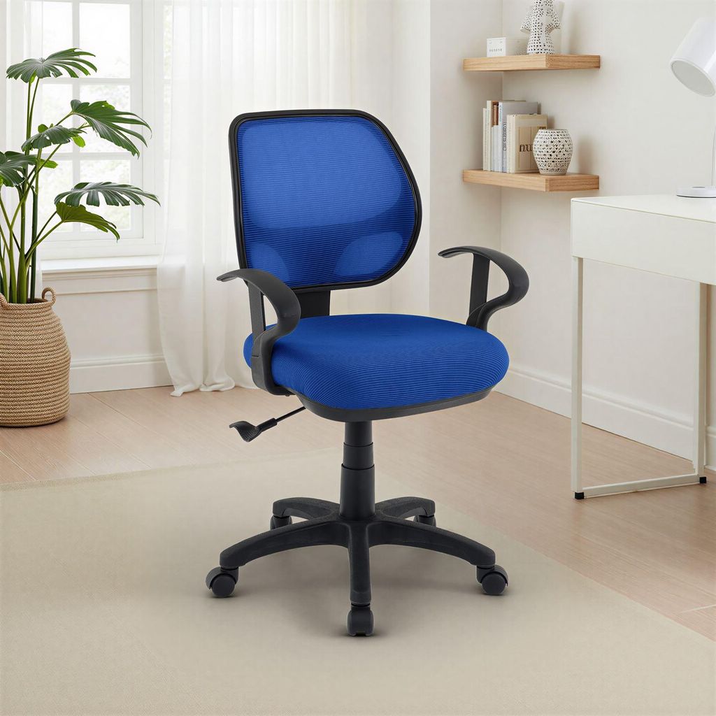 Kinderdrehstuhl COOL-1 höhenverstellbar, Blau - Schreibtischstuhl ergonomisch mit Armlehnen, atmungsaktiver Netzbezug, Wippmechanik [max. Belastba...