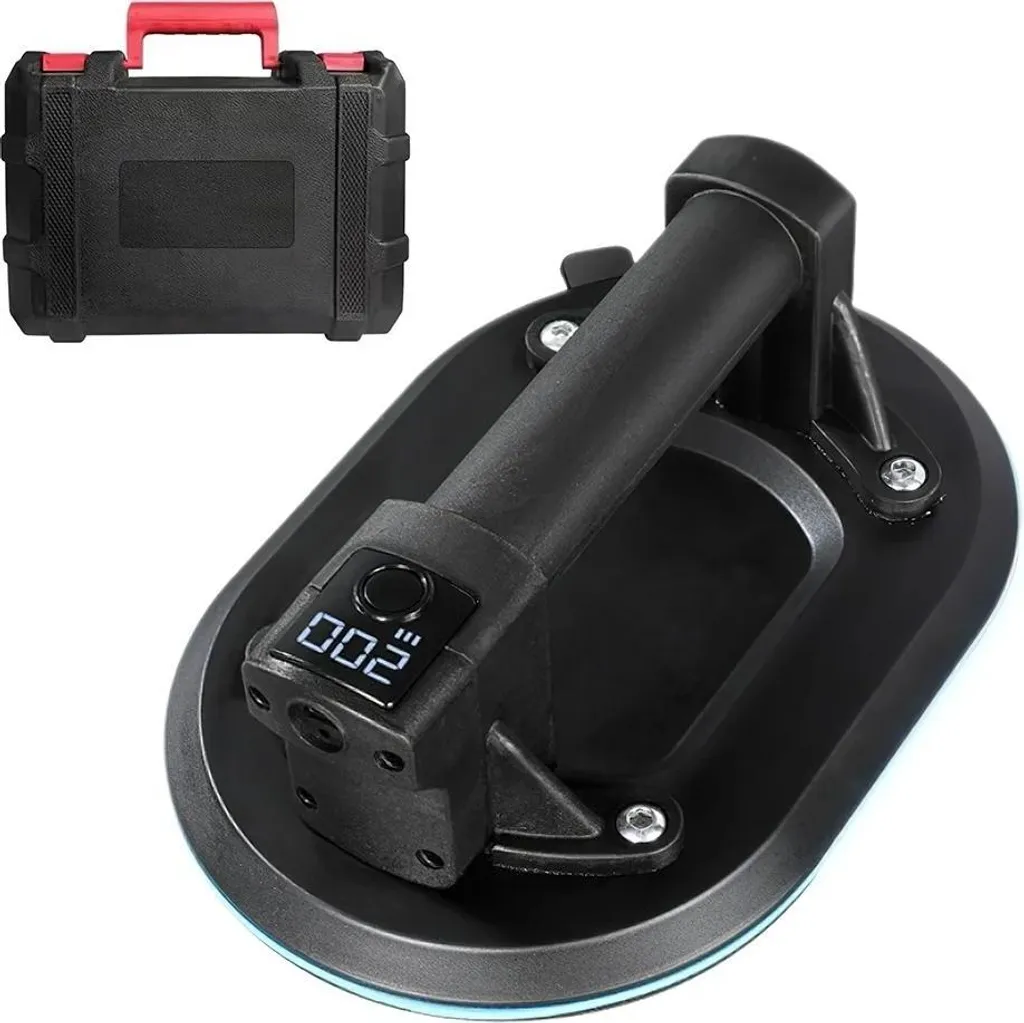 Ventosa elettrica a vuoto - Sollevatore per vetro e piastrelle - Display digitale - Capacità di carico 200 kg - Funzione di ricarica USB-C - Piastra di aspirazione a doppio spessore