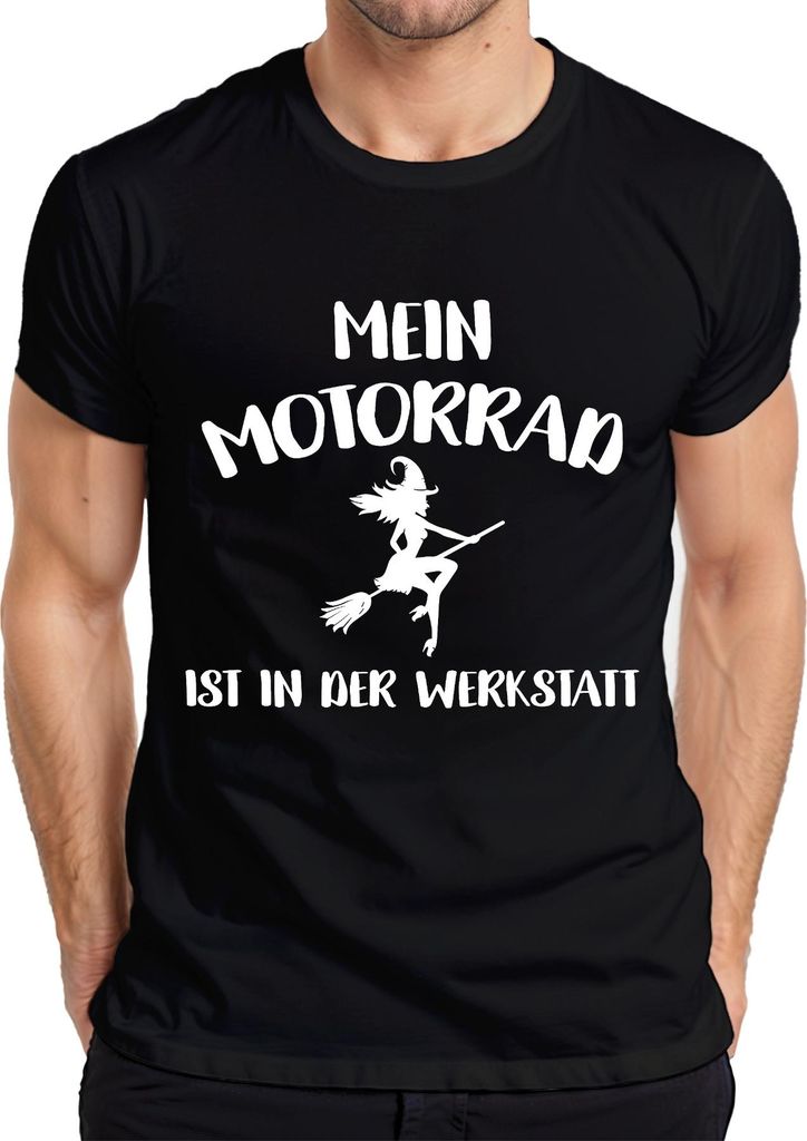 Mein Motorrad in der Werkstatt Hexe Besen Bikerin Lustig Geschenk Herren T-Shirt, Schwarz, XL