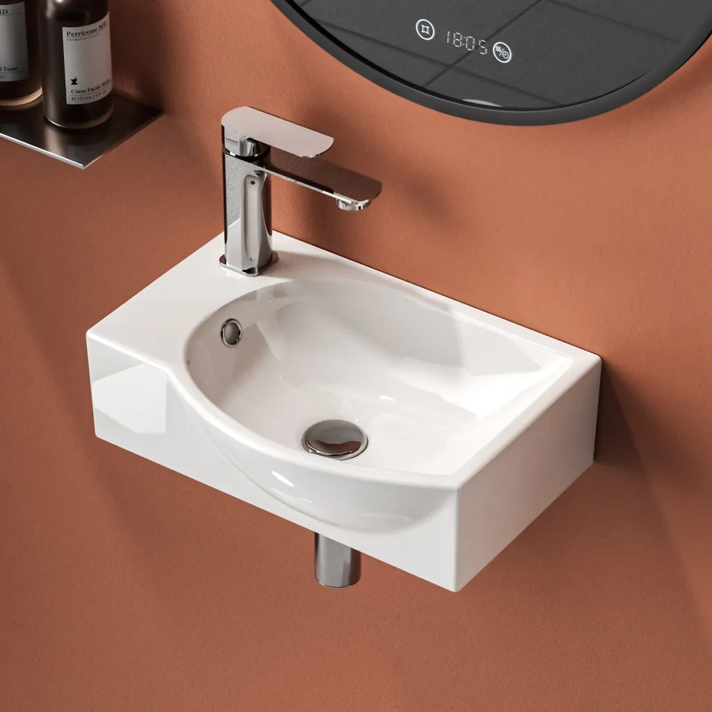 Lavandino Piccolo EMKE per Muro: Ceramica Robusta e Salvaspazio