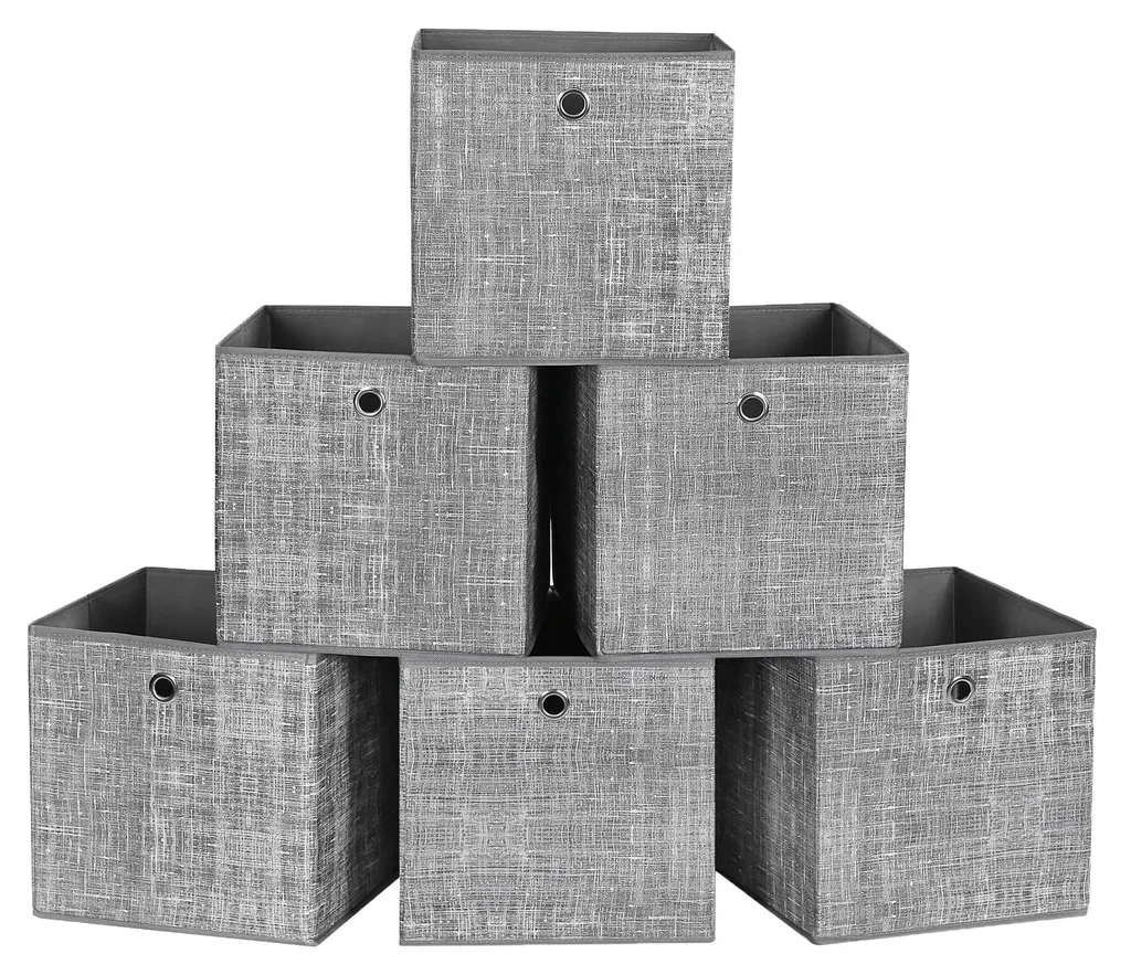 Solution Gain de Place : 6 Boîtes de Rangement Cubiques Pliables Grises 30cm