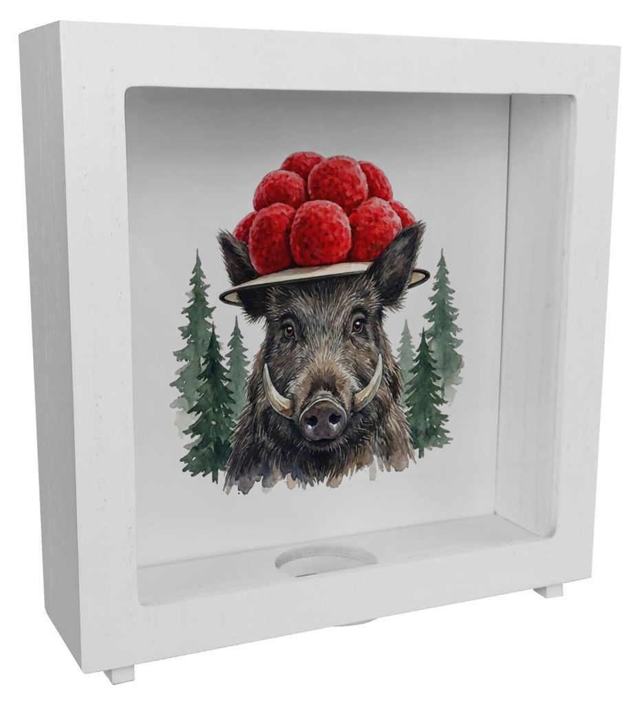 Wildschwein mit Bollenhut Rahmen Spardose aus Holz Schwarzwald Motiv
