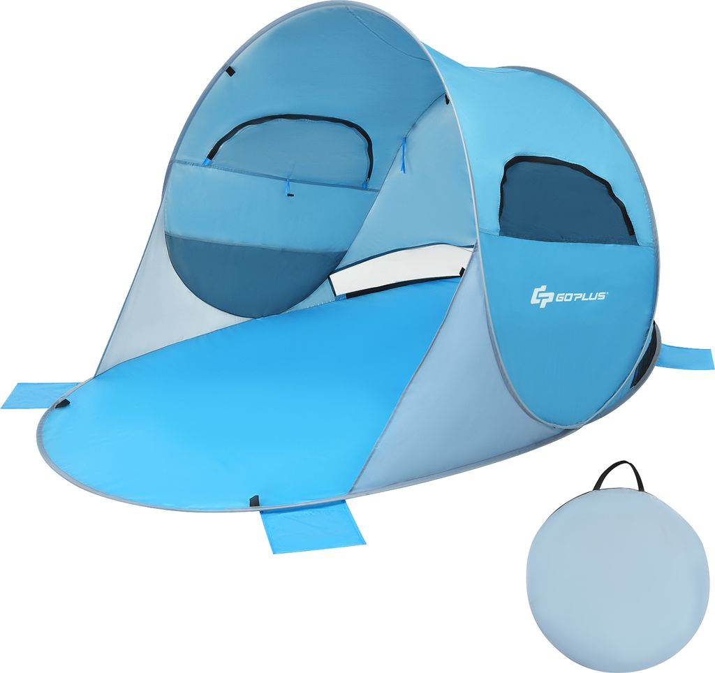 GOPLUS Strandmuschel 190T silberbeschichtet, UPF50+, Pop Up Strandzelt für 3-4 Personen, Wurfzelt mit Sonnenschutz mit Tragetasche