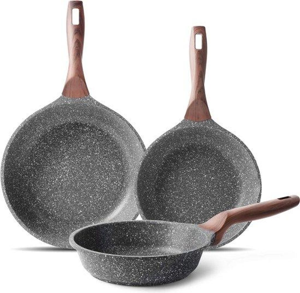 Induktionspinnwerksatz 20-24-28 cm, Granit-Antibakterialschicht, Pfannensatz mit Brat- und Universalpfannen, Marmor-überzogene Omelett-Pfanne