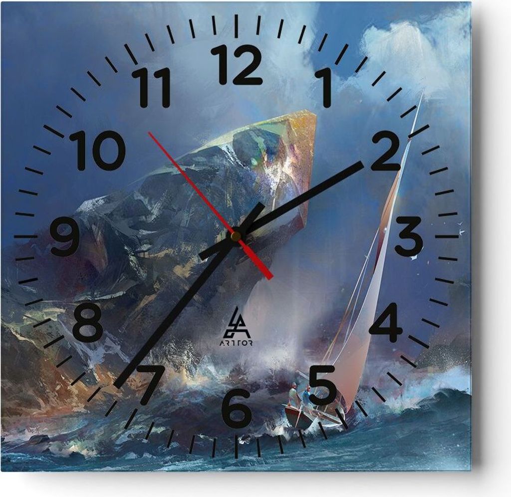 Wanduhr - Quadrat - Glasuhr - Meer Segelboot - 40x40cm - Schleichendes Uhrwerk - Lautlos - zum Aufhängen bereit - Dekoration Modern - Wanddekorati...