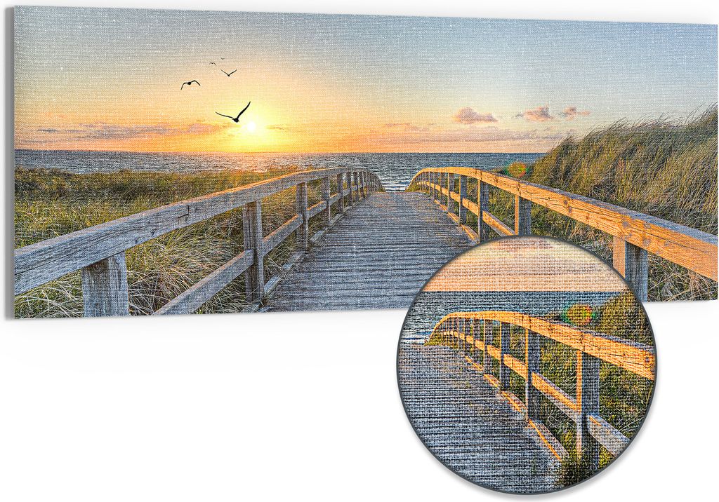 DEQORI Hybrid Leinwand Bild 125x50 cm 'Dünenweg zum Meer' Produktbild 