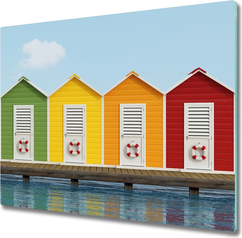 Glas Herdabdeckplatte 60x52 cm Spritzschutz Glasabdeckplatte Schneidebrett Strandhütten