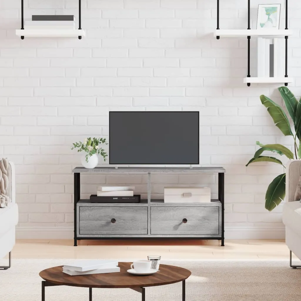 Mobile Porta TV Basso 90x33 cm Legno e Ferro Grigio Sonoma