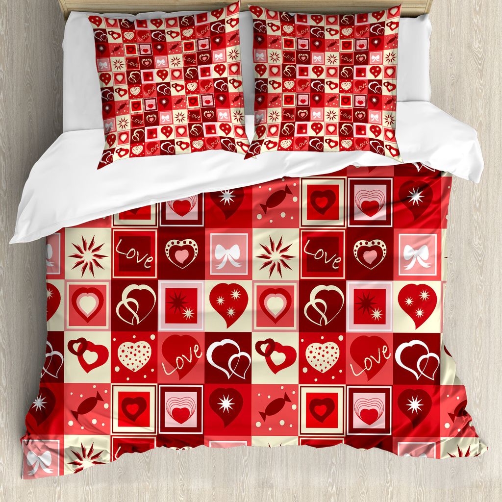 ABAKUHAUS rot Bettbezug, Valentines Day Theme Herzen, Milbensicher Allergiker geeignet mit Kissenbezügen, 155 cm x 220 cm - 80 x 80 cm, Rote Koral...