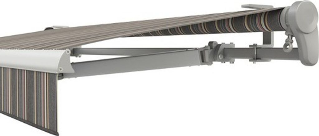 SOLUNA Gelenkarmmarkise Trend 5,5x2,5 Stoff Dessin D422 Gestell Silber eloxiert Antrieb rechts inkl. Kurbel