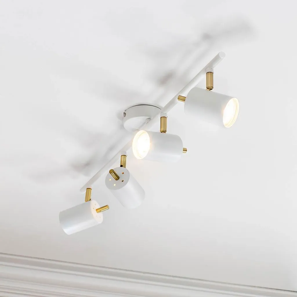 Rampe de spots plafond blanc mat GULL 4 lumières en métal Endon