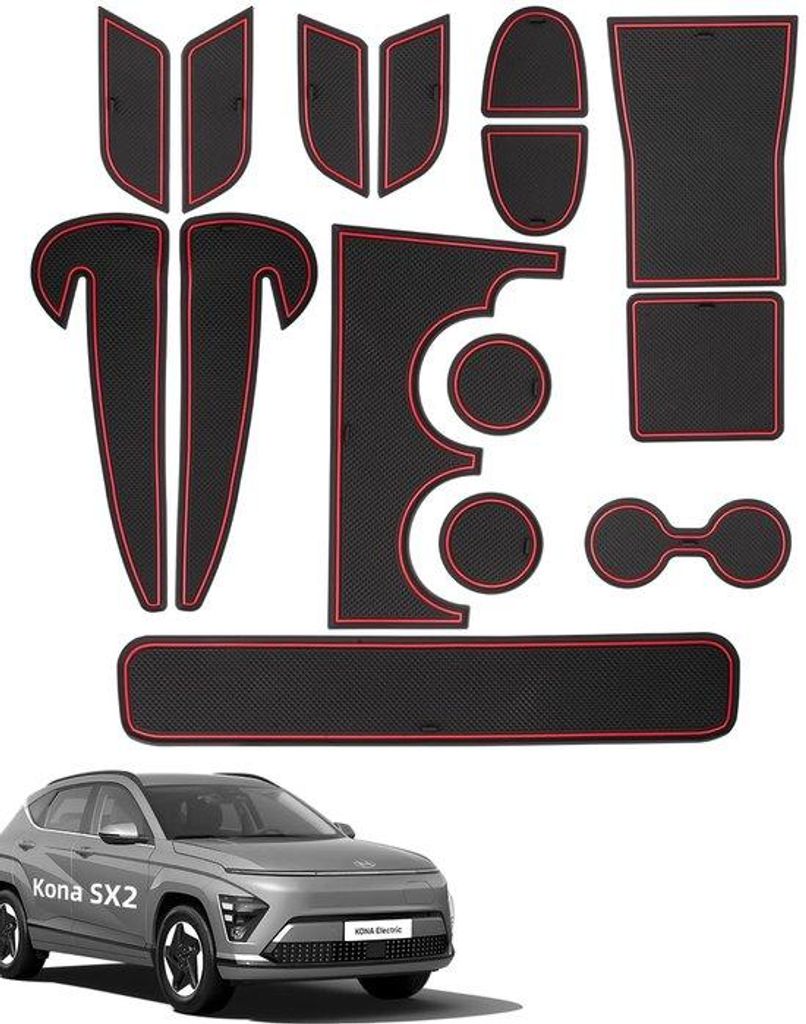 Antislipmatten für Hyundai Kona SX2 2024-2025, 15 Stück Gummi-Matten für Mittelkonsole, Aufbewahrungsraum, Trinkhalter, integrierte Türfach, Ar...
