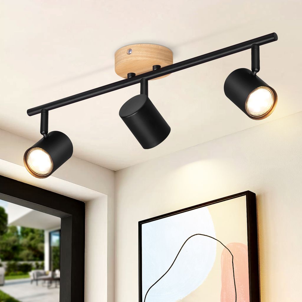 ZMH LED stropné svietidlo 3 plamene stropné svietidlo drevo Obrázok produktu 