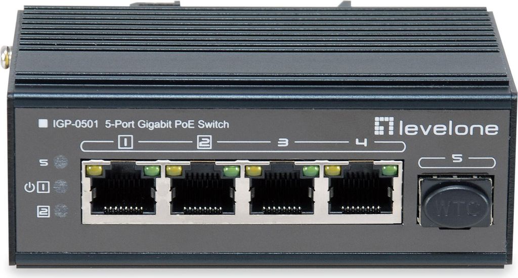 LevelOne 5-Port Gigabit Industrial Switch - DIN-Schiene - -30°C to 65°C - Gigabit Ethernet (10/100/1000) - Vollduplex - Power over Ethernet (PoE)...