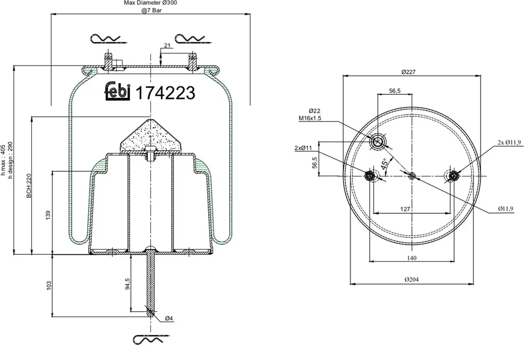 Soufflet de suspension pour rénovation Scania 2 - Arrière 290 405 mm