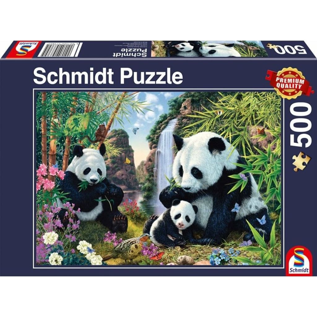 Puzzle 500T Pandafamilie am Wasserfall
