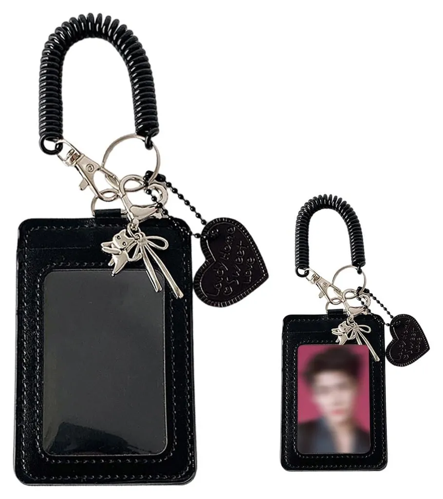 Porte-cartes K-Pop 3 Pouces en Cuir Noir avec Fenêtre Transparente