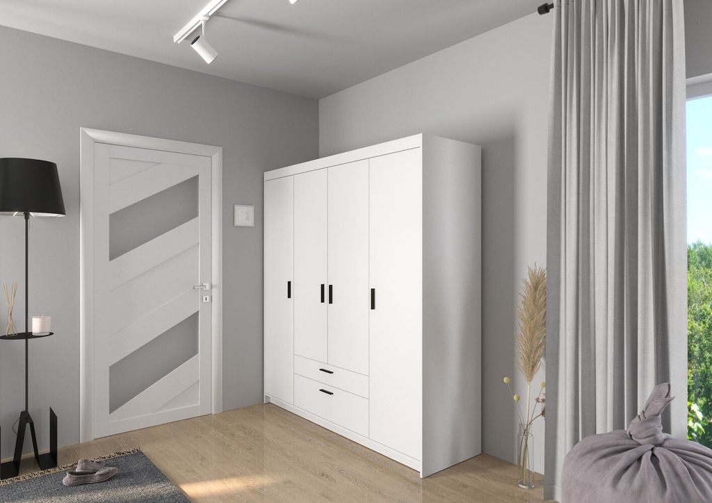 Viertüriger Kleiderschrank ADELINA – Breite 176 cm, Weiß