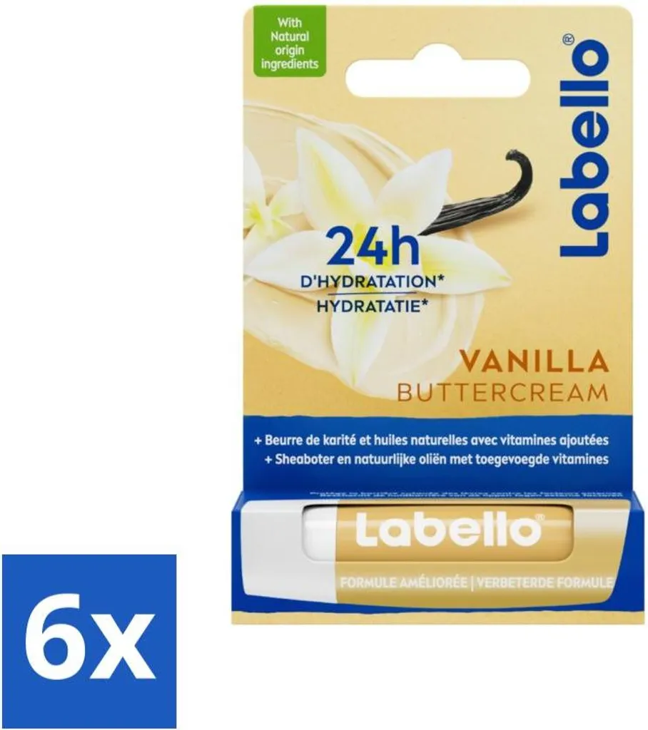 Labello balsamo labbra crema di burro alla vaniglia 4,8 gr - confezione risparmio - 6 pezzi