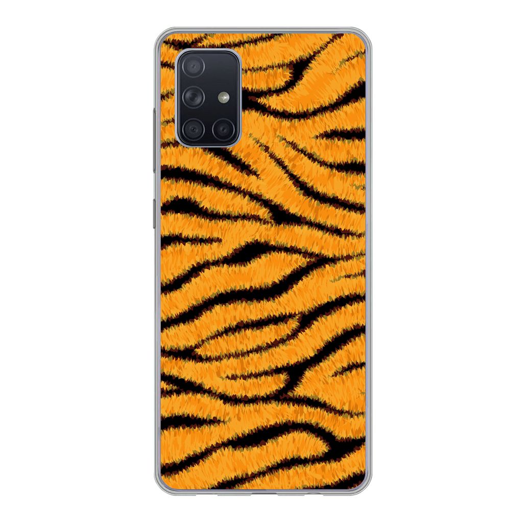 MuchoWow Handyhülle Schutzhülle Hülle für Samsung Galaxy A51 Tigerdruck - Orange - Schwarz Silikon Softcase Handy Hülle - Schutzabdeckung