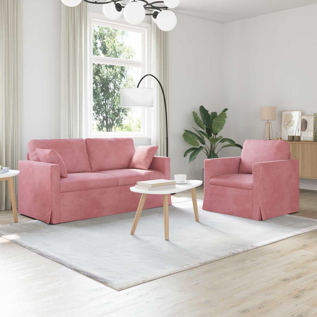 Möbel Sofa 2 pcs - CLORIS - Wohnzimmer Sofa - Couchgarnitur/Sitzmöbel - Rosa Gesamtabmessungen: 158x78x80cm (BxTxH) - Klassische Sofas NEU1609088