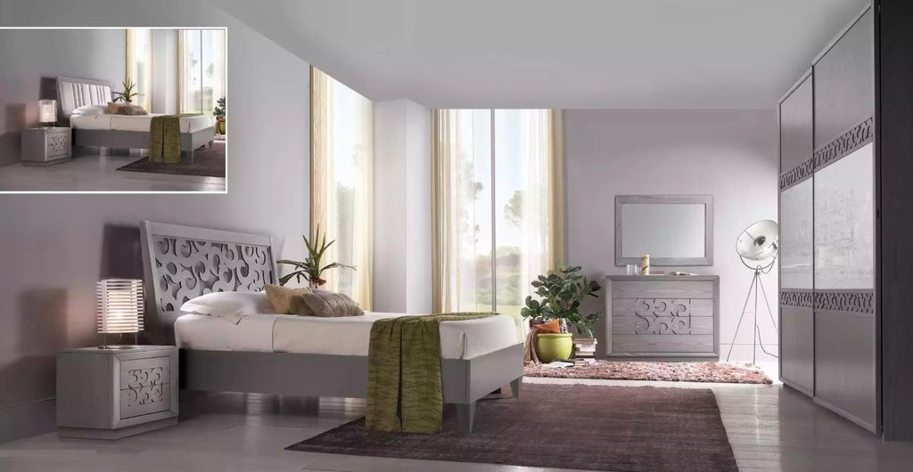Schlafzimmer Bett 2x Nachttische Kleiderschrank Kommode Produktbild 