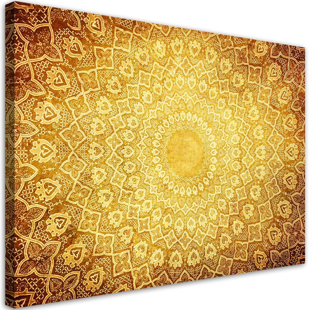 Leinwandbild Goldene Mandala-Abstraktion 90x60 Feeby Gelb bild für die wand bereit zum aufhängen