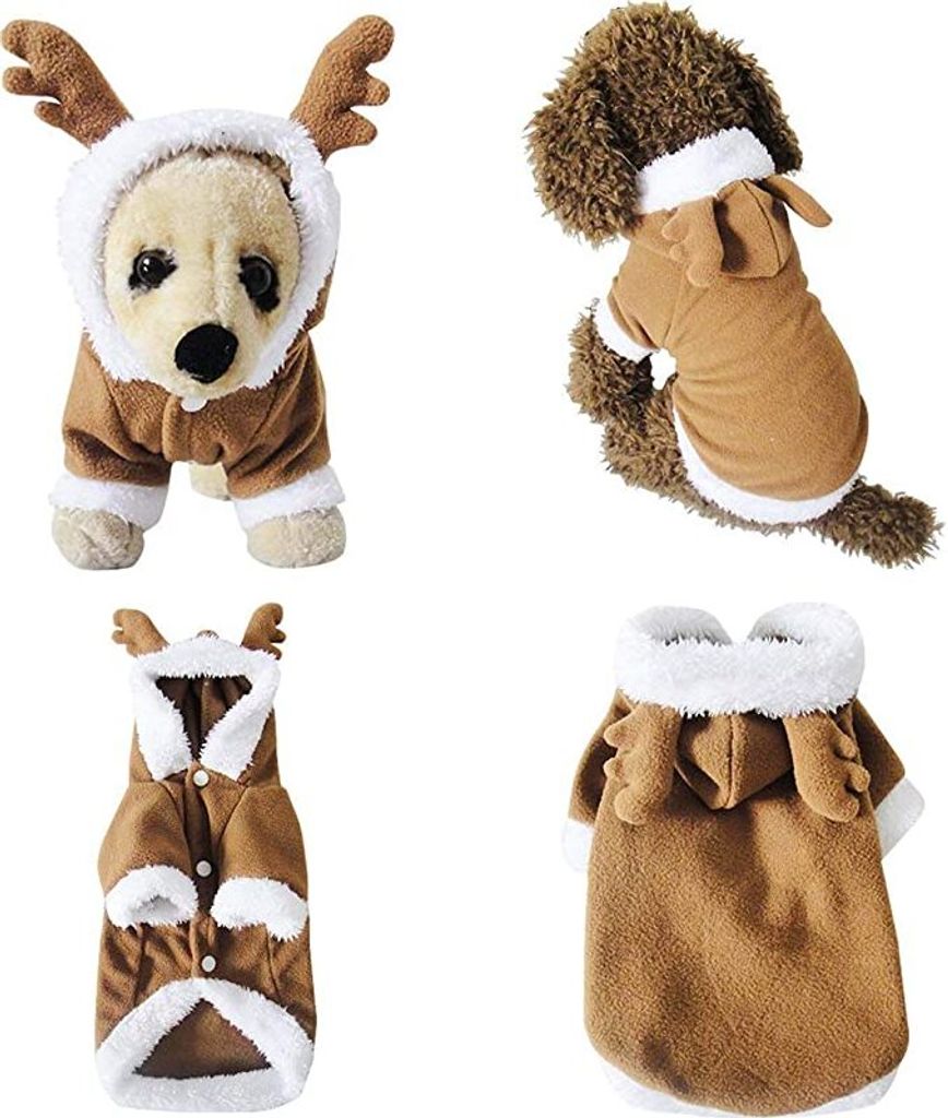 Hunde-Katzen-Weihnachtsren-Kostüm, lustiges Haustier-Elch-Cosplay-Kleid, Welpen-Fleece-Outfits, warmer Hoodie, Weihnachtsbekleidung, Kleidung - S