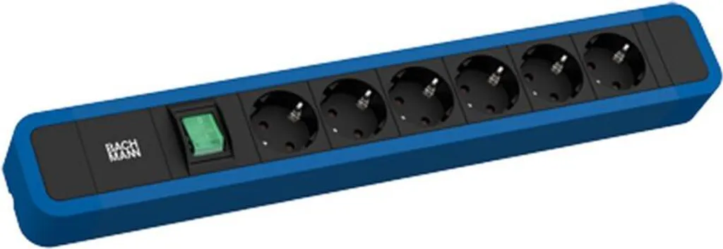 Bloc multiprise 6 prises professionnel Bachmann Primo 2 bleu RAL 5010