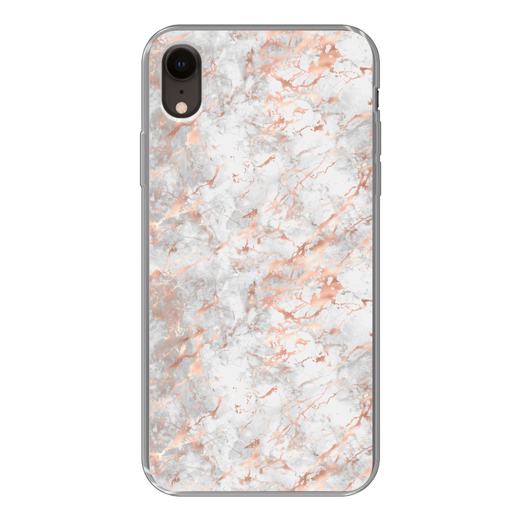 MuchoWow Handyhülle Schutzhülle Hülle für iPhone XR Roségold - Marmor - Weiß - Gemustert Silikon Softcase Handy Hülle - Schutzdeckel