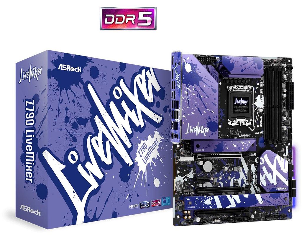 Asrock Z790 LiveMixer, Intel, LGA 1700, Intel Core i5, Intel Core i7, Intel Core i9, DDR5-SDRAM, 128 GB, DIMM