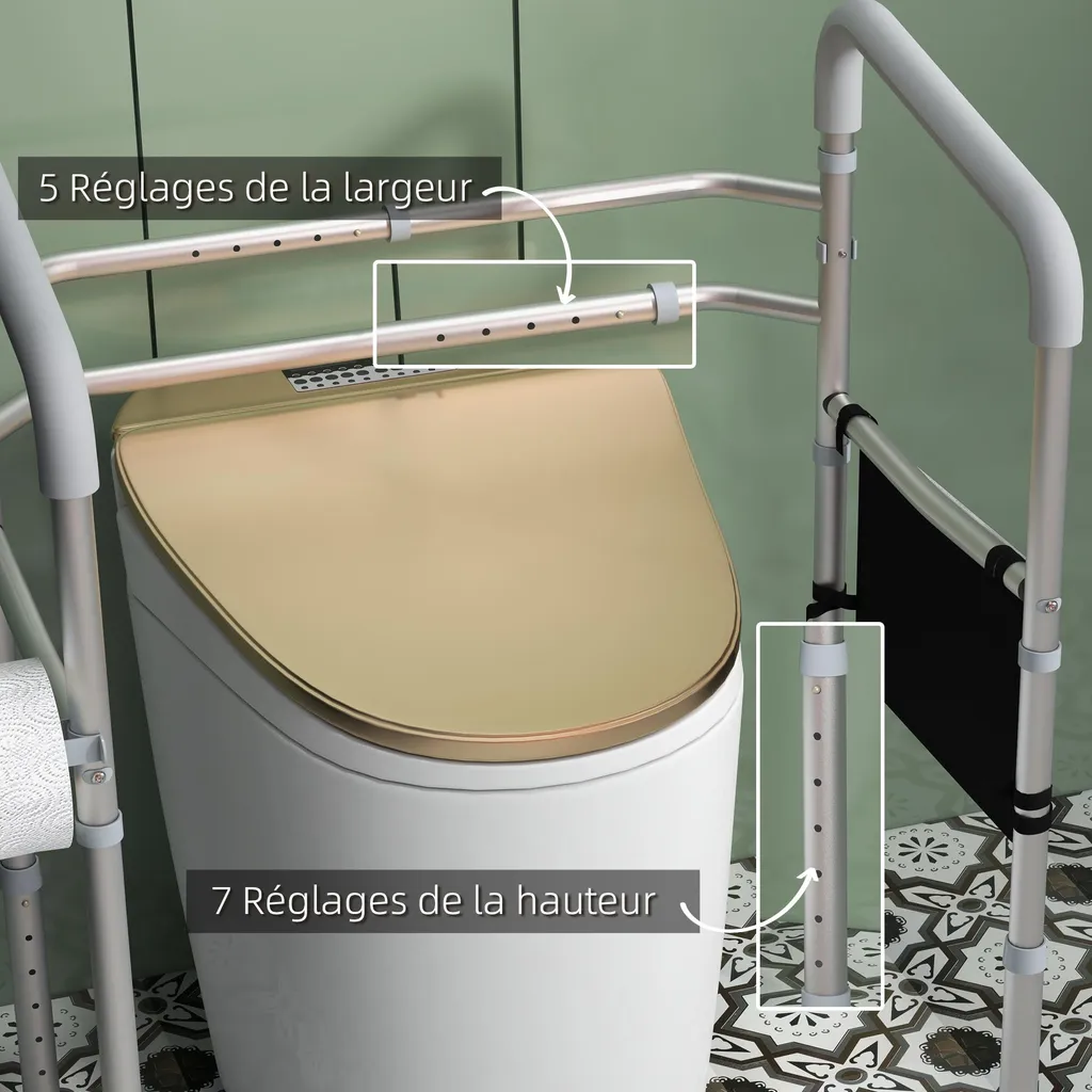 Support WC pour senior aide au levage réglable cadre gris sécurisé - 6