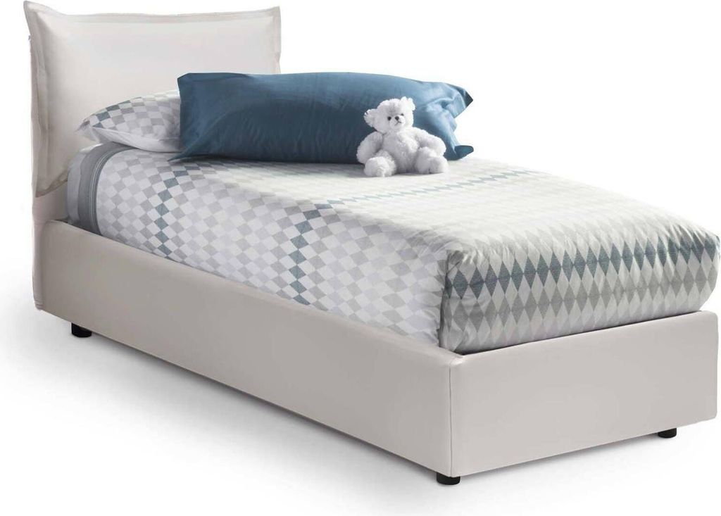 Einzelbett Dgrillo, Containerbett mit Kunstlederbezug, 100% Italy, Seitliche–ffnung, inklusive Matratze 80x190 cm, Weiß