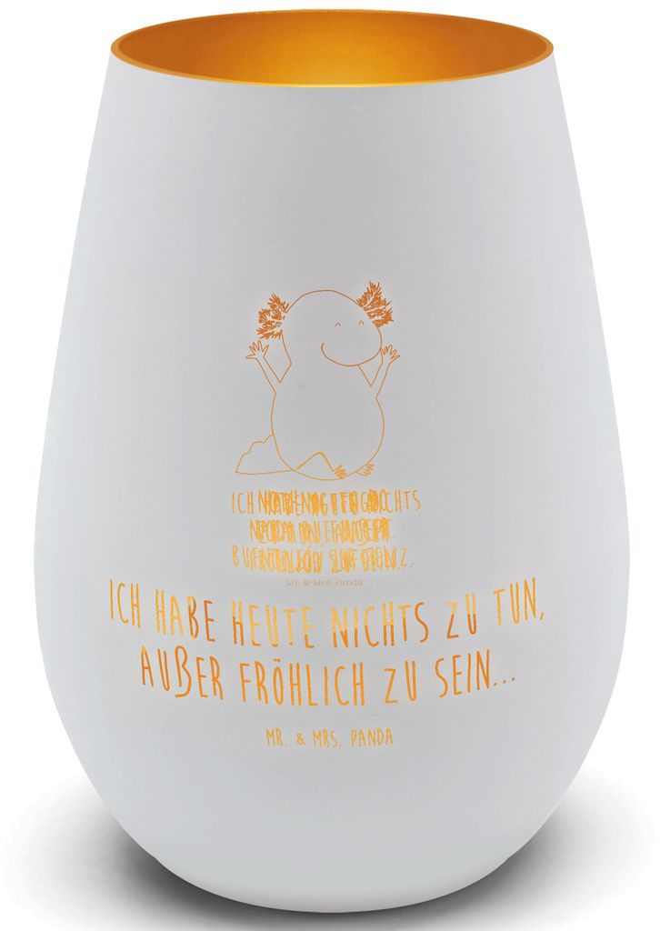 Mr. & Mrs. Panda Laterne Axolotl Hurra - Weiß - Geschenk, Spaß, Teelichthalter, Windlicht Glas, Lurch, Kerzenhalter, Motivation, deko licht