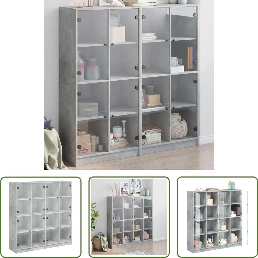The Living Store Bücherschrank mit Türen Betongrau 136x37x142 cm Holzwerkstoff