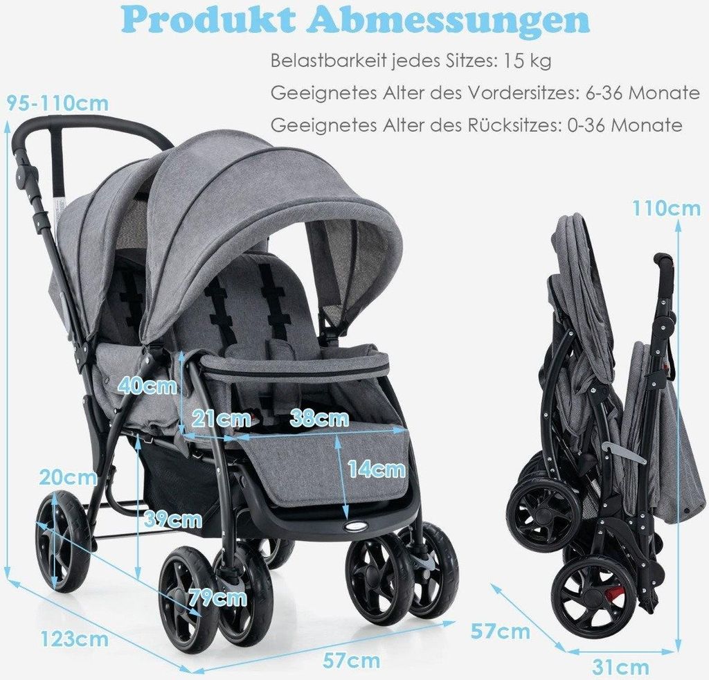 Geschwister Kinderwagen Faltbarer Geschwisterwagen