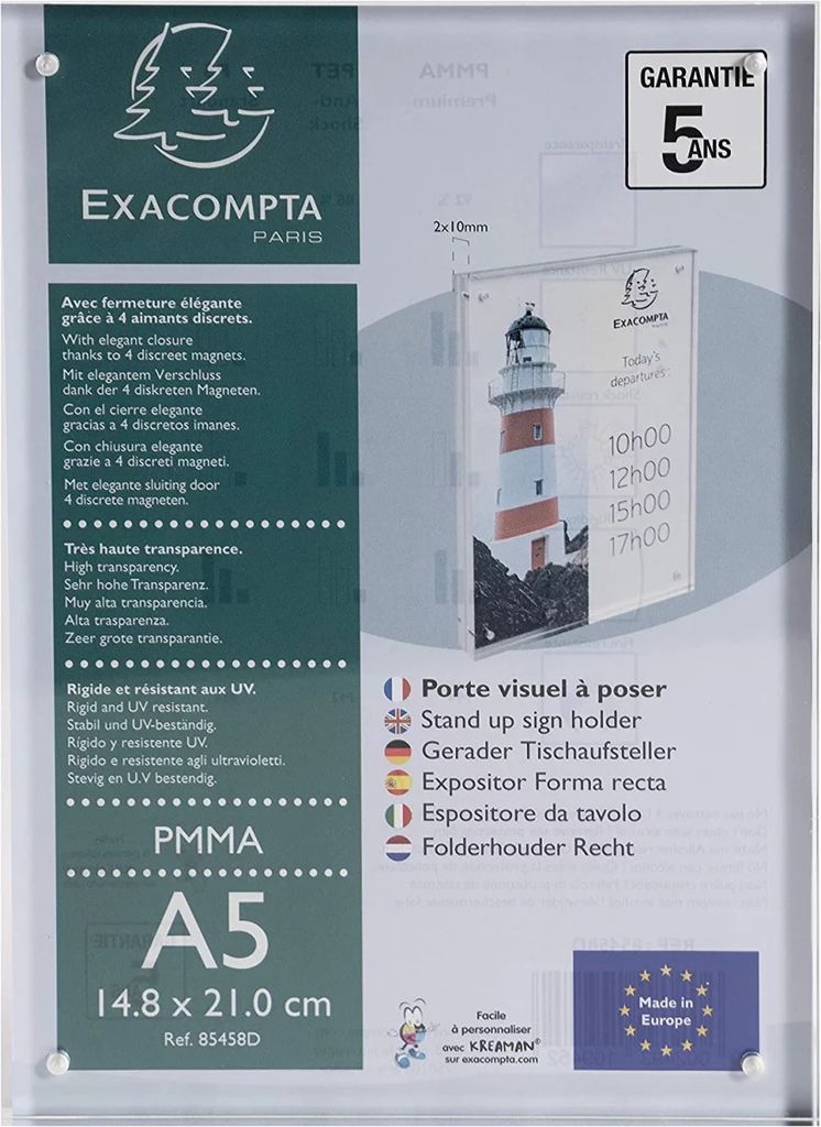 Exacompta 85458D Tischaufsteller mit Magnetverschluss DIN A5 Hochformat aus hochwertigem Acryl beidseitig verwendbar UV beständig Prospektschild F...