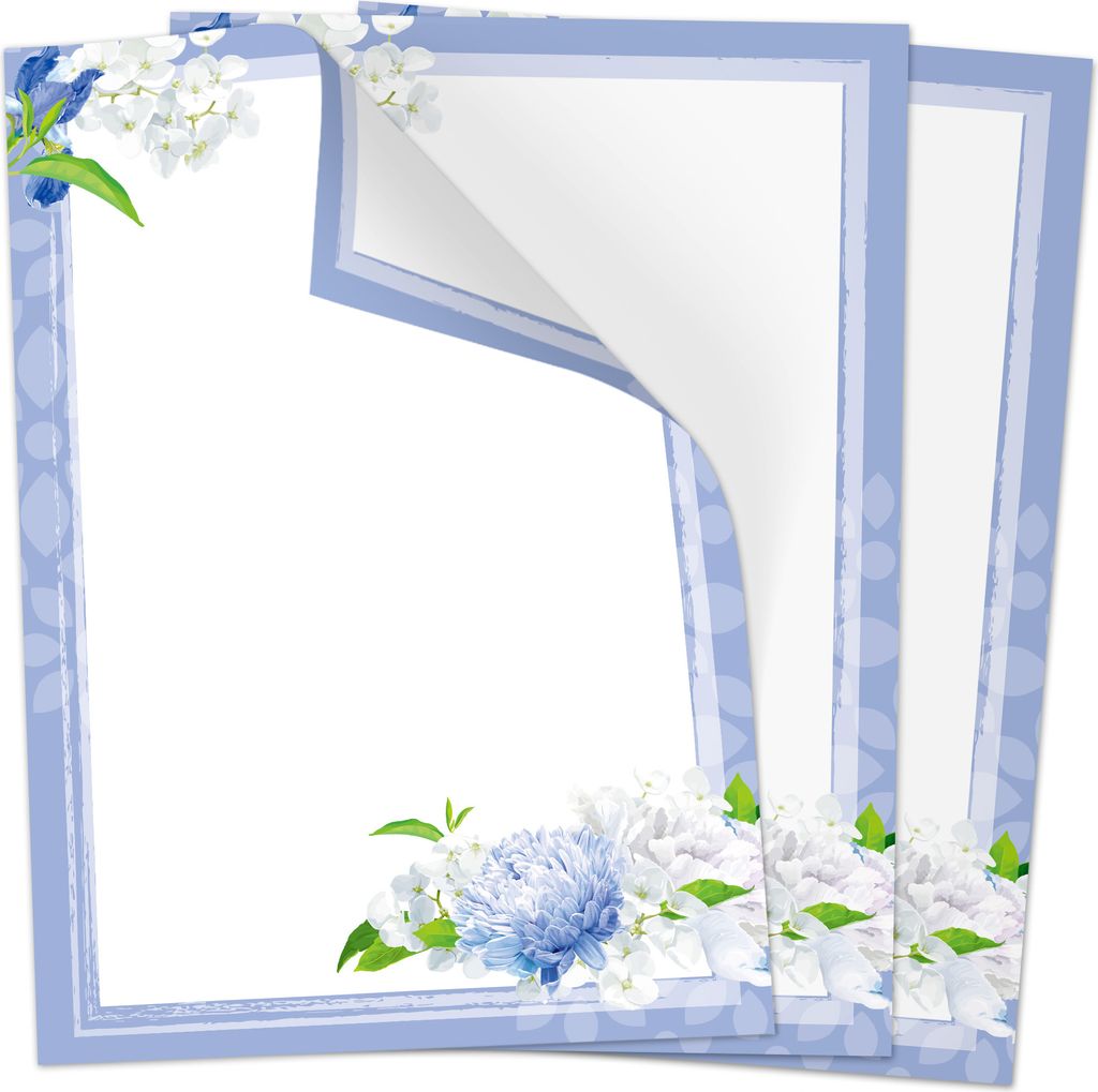 50 Blatt Briefpapier (A4) | Blumen Rahmen blau | Motivpapier | edles Design Papier | beidseitig bedruckt | Osternpapier Motiv Ostern | 90 g/m²