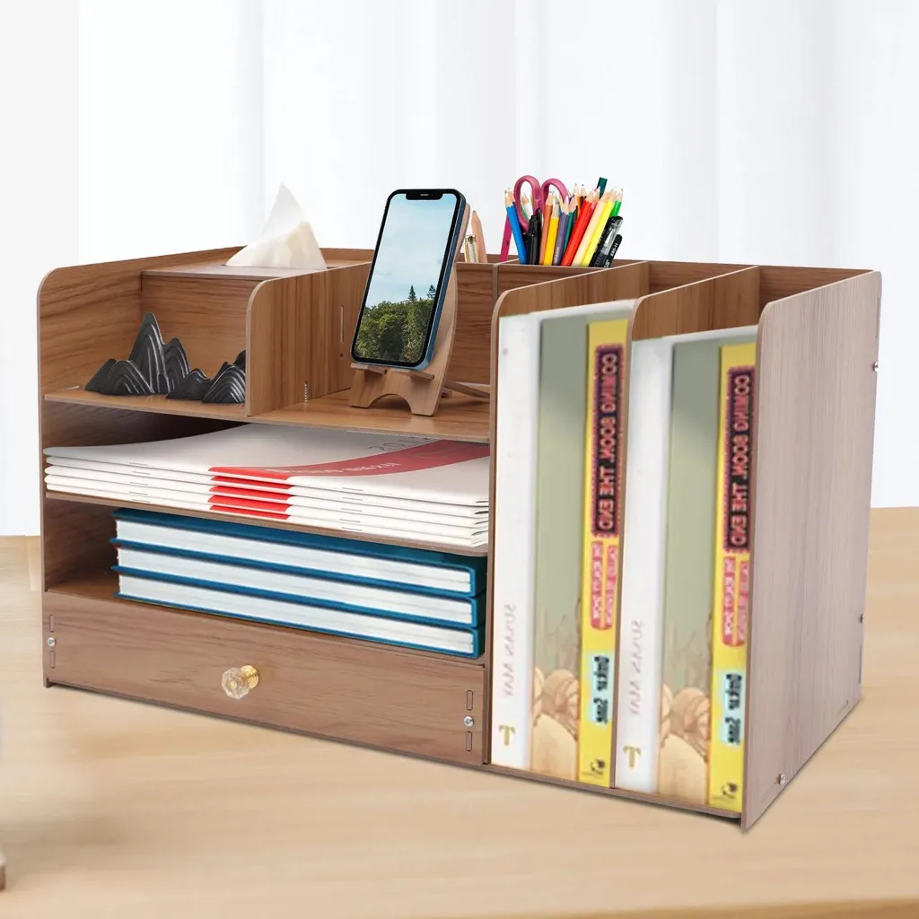 Libérez votre bureau du désordre : rangement bois A4 et support mobile - 5